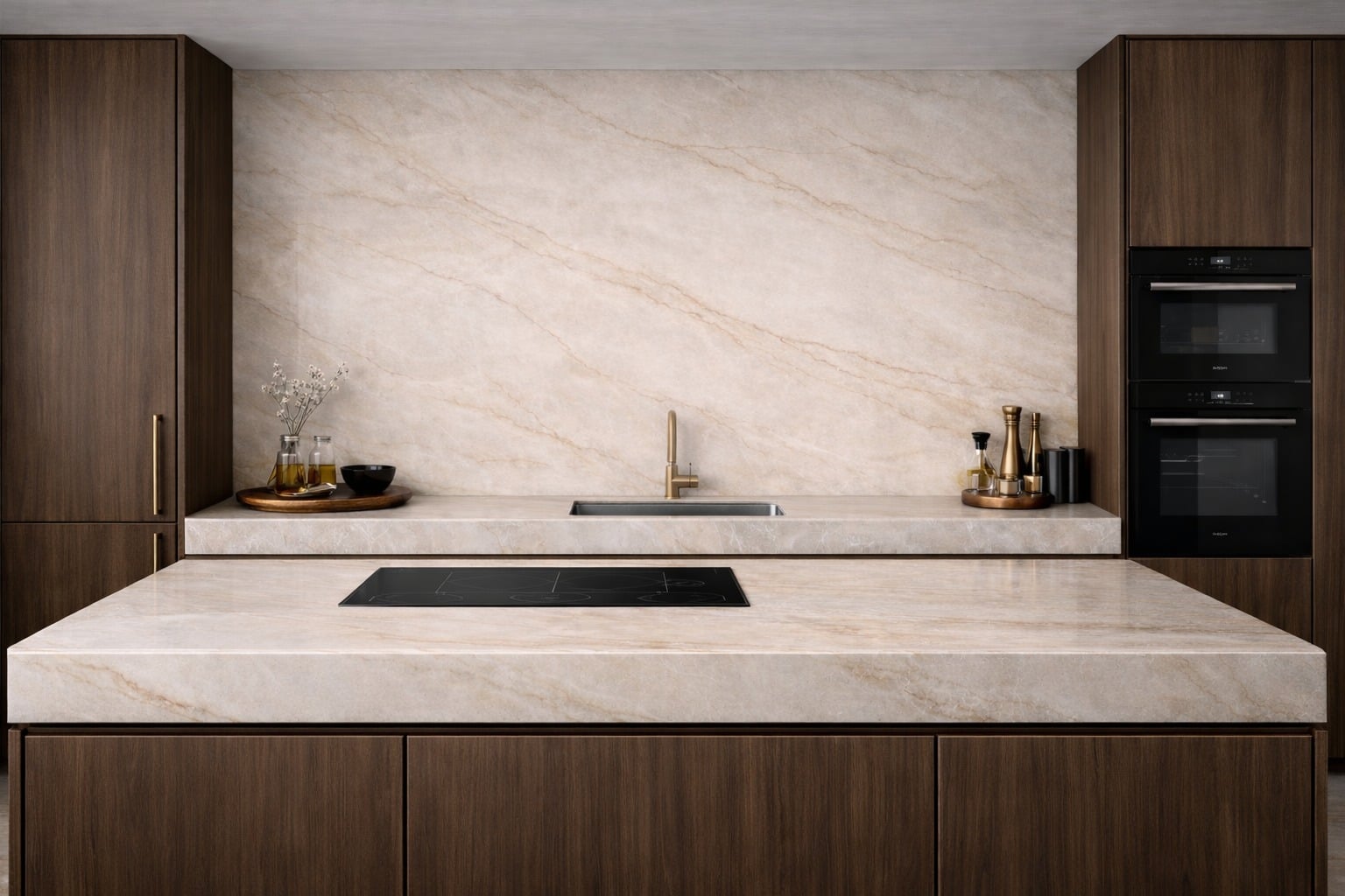 Luxe keuken met natuursteen aanrechtblad